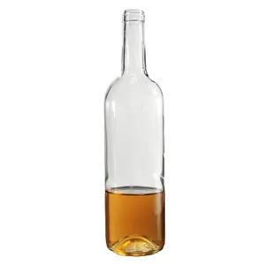 Venta al por mayor de botellas de vidrio esmerilado transparentes de cuello largo de 750ml para whisky, vodka, vino, ron, licor, vino suministrado directamente por el fabricante