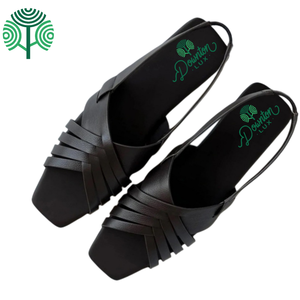 Sandales plates pour femmes 100% écologiques en cuir tressé, à bout ouvert carré, à bride arrière et larges brides, style mule, chaussures d'extérieur pour femme, direct usine - Product Image 1