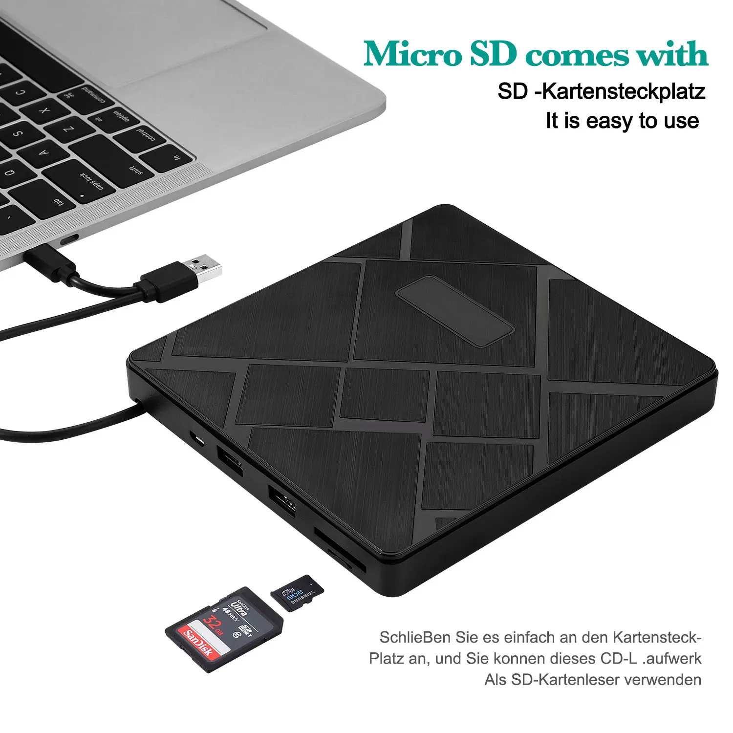 外付けCDDVDドライブ、USB2.0スリムポータブル外付けCD-RWドライブDVD-RWラップトップノートブックPCデスクトップなど用バーナーライタープレーヤー