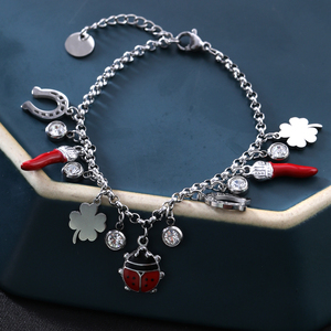 Gelang bandul lucu liontin burung Ladybird berlapis emas/perak baja tahan karat hadiah perhiasan pesta Hip Hop grosir - Product Image 3
