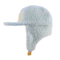 Direct usine, Casquette d'hiver personnalisée en polaire Teddy à cache-oreilles, style trapper, color block, avec patch en PU et sangle de menton