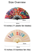 Ventilateur en plastique grand format 33 cm en polyester avec logo imprimé personnalisé et impression publicitaire recto-verso pour cadeaux promotionnels d'entreprise