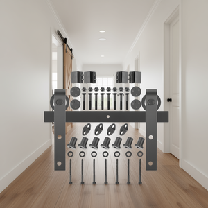 Kit de quincaillerie pour porte coulissante de grange en acier au carbone de 10 pieds au design moderne, capacité de charge de 330 lb, pour double porte intérieure, maison et bureau - Product Image 2