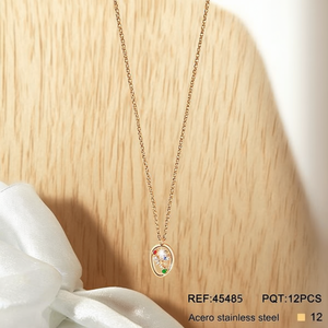 Collana in acciaio inossidabile con pendente con diamanti per donna, gioielli alla moda, 12 pezzi, catena in acciaio color oro, ciondolo a cuore 45485 - Product Image 2