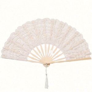 High Quality Chinese Embroidery 27Cm Length Wedding Favor Multi-color Lace Plastic <b>Folding</b> Hand Fans Tassel Dragon Design - Product Image 5