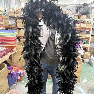 2メートル長いルースターチキンフェザーボアブラックDIYスカーフ染めパターン工芸用ショールウェディングパーティー服コスプレデコレーション - Product Image 3