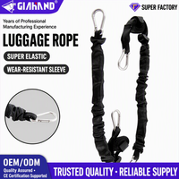 GIHAND Corde de bagage en nylon tressé super extensible, imperméable, noire, avec crochet, 2 mm, pour voyage, camping, extérieur, fixation, OEM, vente en gros