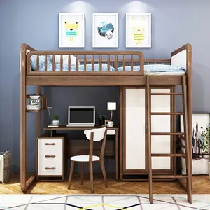 CBMMART de alta calidad loft niños ropa de cama conjunto de niños de madera cama con escritorio