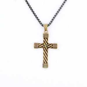 yunnique Gold Twisted <b>Cross</b> Pendant Necklace <b>Men's</b> Stainless Steel <b>Chain</b> Jewelry Gift Fashion Geometric Design TGHP 0581 - Product Image 1