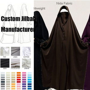 Jilbab con Cappuccio Monopezzo in <span class=keywords><strong>Nida</strong></span> con Laccetto per le Dita, Abito Islamico Modesto a Lunghezza Intera per Donne Musulmane, Ideale per Ramadan ed Eid - Product Image 1