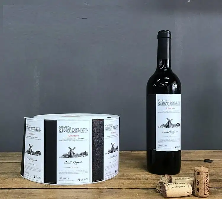 Autocollant personnalisé d'étiquette de vin en relief de feuille d'or de papier texturé pour bouteille de vin