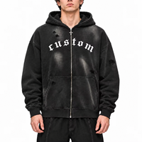 Sweat à capuche zippé vintage personnalisé effet vieilli, imprimé DTG, haute qualité, OEM, faible MOQ, en coton épais, streetwear homme oversize
