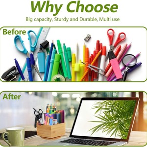 Bamboo <b>Pen</b> Holder Rotating Multi Compartment Desktop Storage <b>Box</b> For Pencils Paintbrushes And Office Supplies - Product Image 3