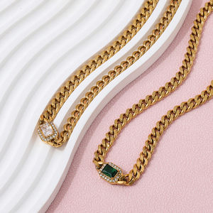 Collar de Acero Inoxidable Joolim con Baño de Oro de 18K, Lujoso, con Circonitas Cúbicas Verdes y Transparentes, Estilo Grueso, para Venta al por Mayor - Product Image 5