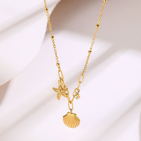 Collier en acier inoxydable simple et élégant avec étoile de mer et coquillage pour femme, inaltérable, design de niche, style haut de gamme, accessoire tendance