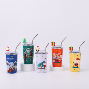 <span class=keywords><strong>Kids</strong></span> <span class=keywords><strong>Cute</strong></span> Milk Cup Presentes de Natal 460ML Stainless Steel Tumbler Mug Canecas de parede dupla com tampa de palha para aniversário - Product Image 1