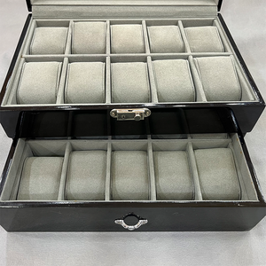 <b>Black</b> Wooden Watch Case Glass Lid Jewelry Box Lockable Storage Organizer for Watches <b>Sunglasses</b> - Product Image 4