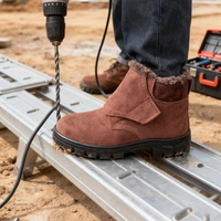Sepatu Safety Kulit Sapi High Top Pria Berlapis Bulu Anti-Hantam Anti-Tusuk Sepatu Kerja Kulit Sapi