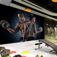 Wallpaper animasi pria dan wanita, penutup dinding ruang latihan Wallpaper lapangan olahraga Mural animasi tipe Fitness 3D latar belakang otot