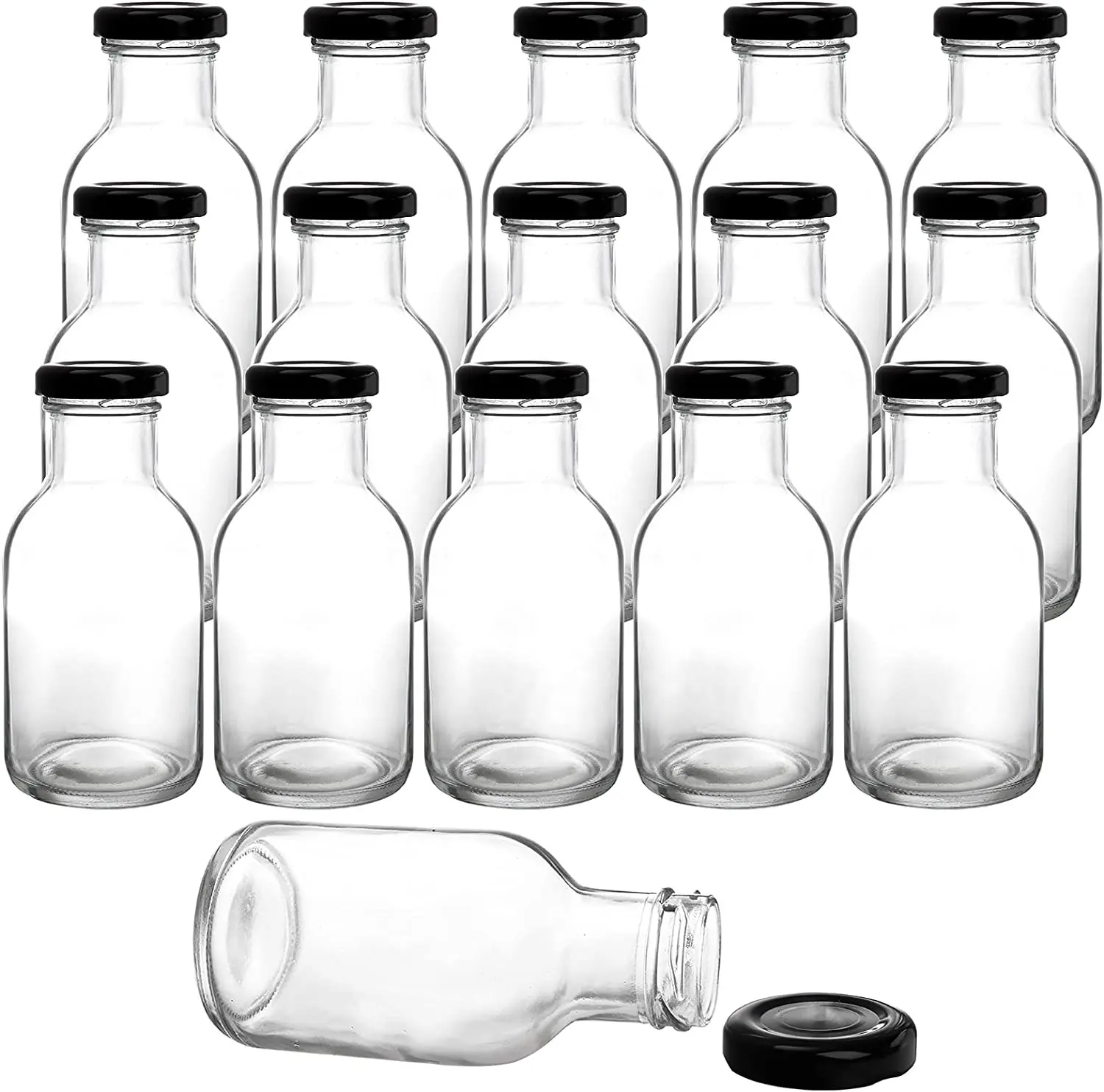 8 oz 12 oz 16 oz Hot Sauce Glass Stout Bottles with Leak Proof Screw Caps for Milk Beverages Oil Salad Dressing