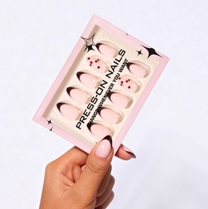 Pháp Cherry <span class=keywords><strong>Pattern</strong></span> Acrylic Nail Set của 30 miếng thiết lập Báo Chí trên móng tay sơn móng tay Trong RượU Vang màu đỏ đơn giản dễ thương thiết kế hạnh nhân - Product Image 5