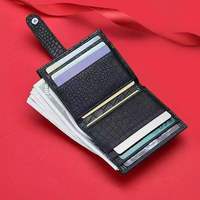 Dompet Kartu Kredit dan ID Kulit Sapi Asli Bertekstur Buaya Tipis, Warna-warni Macaroon, Penutup Tombol Tekan