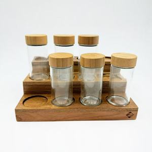 Acacia Wood <b>Spice</b> Rack With Glass <b>Jars</b> Wooden Lids Airtight Kitchen Storage Multi Layer Desktop Organizer - Product Image 1