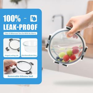 New Design Ribbed Microwavable Pressed <b>Glass</b> Food Container Lunch <b>Boxes</b> with Leak-Proof Lids Freezer Safe - Product Image 3