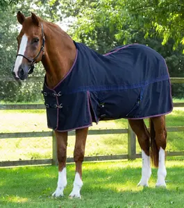 Drap de cheval hiver imperméable bleu marine 1200D Oxford matériel tapis de cheval avec col en fourrure couverture Polyester Polybag image 50pcs