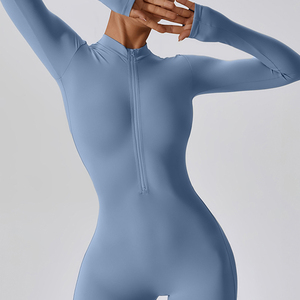 Tuta da <span class=keywords><strong>donna</strong></span> Sexy da palestra a maniche lunghe con collo alto mezza cerniera Dance Skinny Fitness sport <span class=keywords><strong>abbigliamento</strong></span> estivo con controllo della pancia - Product Image 5