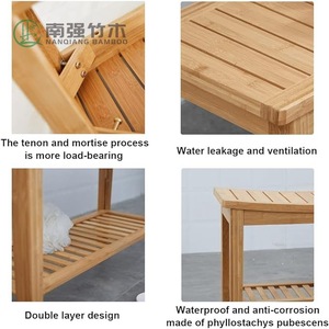 เก้าอี้อาบน้ำไม้ไผ่ 60x30x45 ซม. สองชั้นพร้อมที่เก็บของสำหรับห้องน้ำ - Product Image 3