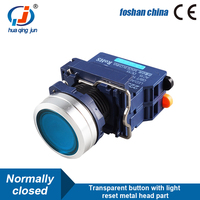 Huaqingjun bleu Led Transparent bouton de réinitialisation tête métallique NC bouton poussoir interrupteur pour PLC