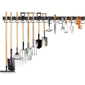 Garage <b>Tool</b> Organizer Wall Mount Shelf Yard Hanging Garage Garden Storage Rack Organization with 10 Adjustable <b>Hooks</b> and 4 Rails - Product Image 4