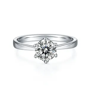 I migliori auguri proiezione anello da donna in argento Sterling 925 promessa Baguette Moissanite