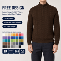 Pull tricoté à col roulé et demi-zip pour homme, pull personnalisé à rayures avec fermeture éclair, pull en maille tricotée unie et chaude pour homme
