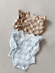 Combinaison bébé à carreaux, à volants, à manches longues, en tricot, douce, pour nouveau-né, style <span class=keywords><strong>kimono</strong></span>, pour le printemps et l'automne - Product Image 4