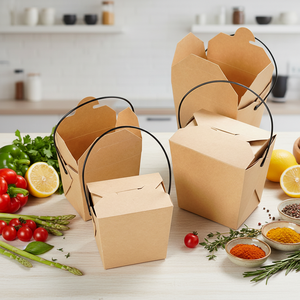 กล่องอาหารแบบนำกลับบ้าน YBLPAK สีน้ำตาลคราฟท์ พร้อมหูหิ้ว ป้องกันการรั่วซึมและคราบไขมัน เห<span class=keywords><strong>มา</strong></span>ะสำหรับงานแต่งงาน งานเลี้ยง และร้านอาหาร - Product Image 1
