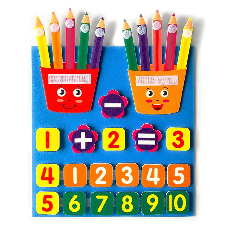 Pré-escolar Montessori Brinquedo Criatividade Matemática Adição Subtração Treinamento Aid Figura Matemática Contadores Desenhos Animados Feltro Busy Board