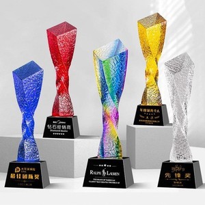 Danh dự của tinh thể <span class=keywords><strong>3D</strong></span> laser khắc màu xanh đá quý màu đỏ rõ ràng màu Tinh thể thủy tinh Cube Trophy - Product Image 3