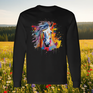 Camiseta de manga larga con estampado de caballos coloridos para amantes de los caballos - Product Image 3