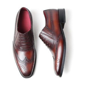 Chaussures de bureau et de mariage pour hommes en cuir pleine fleur de qualité supérieure, patinées à la main, style brogue, élastiques et à enfiler - Product Image 5