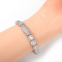 Chaîne et Bracelet Hip Hop Rock 9mm entièrement sertis de zircons, plaqué or rhodié 18K, avec maillons solitaires étincelants, en laiton géométrique