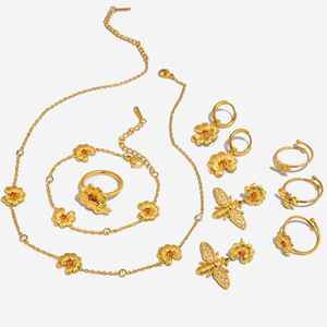 ชุดเครื่องประดับแฟชั่น สแตนเลส ลายดอกเดซี่ ประดับเพทายสีส้ม สร้อยคอ แหวน ต่างหู สำหรับงานปาร์ตี้ - Product Image 1