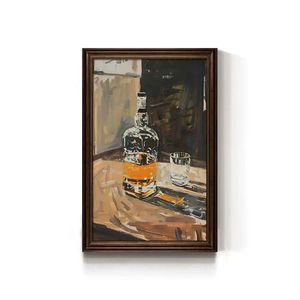 レストランやバーのインテリア用ワインとグラスの素朴な工業用パブ壁装飾レトロキャンバス絵画 - Product Image 5