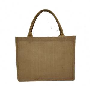 Custom logo Button Waterproof Lamination Grocery Shopping Linen <b>Burlap</b> Jute Tote <b>Bag</b> - Product Image 6