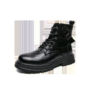 Genuine Leather Men's Mid-<b>Top</b> Boots Spring & Summer All-Match Business Work Boots Retro Trend High-<b>Top</b> Casual Leather Shoes - Product Image 4