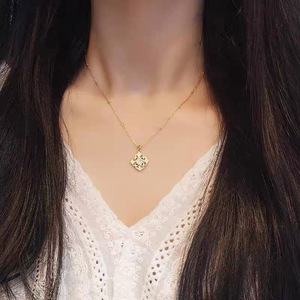 Collar Cuadrado Ruyi de Plata de Ley S925 con Diamante de Corte Brillante Redondo y Cadena de Clavícula con Textura Dorada para Mujer, Regalo - Product Image 2