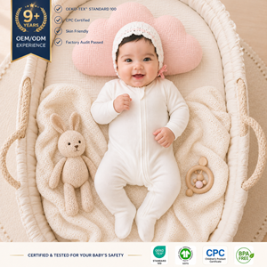 Combinaison bébé à fermeture éclair, 100% coton bio, douce, respirante, manches longues, couleur unie, prix de gros - Product Image 3