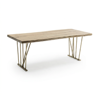 Grande table à manger rectangulaire en chêne massif avec pieds en métal, design moderne, capacité supérieure à 10 personnes, aucun assemblage requis