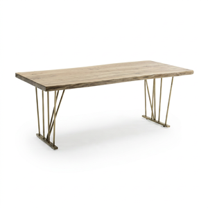 Mesa de Comedor Rectangular de Roble Macizo con Patas de Metal, Muebles Modernos para Comedor - Product Image 1